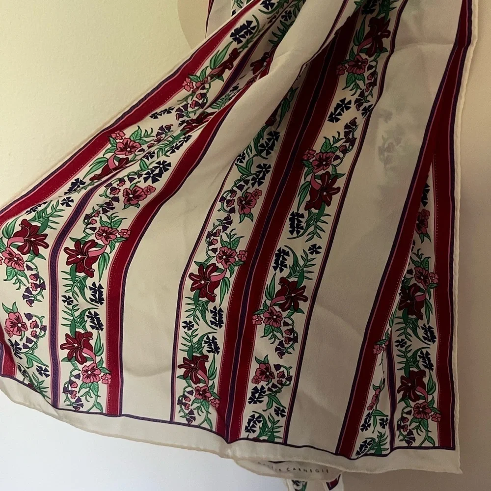 Gorgeous Vintage Hattie Carnegie Oblong White Green Purple and Burgundy Scarf